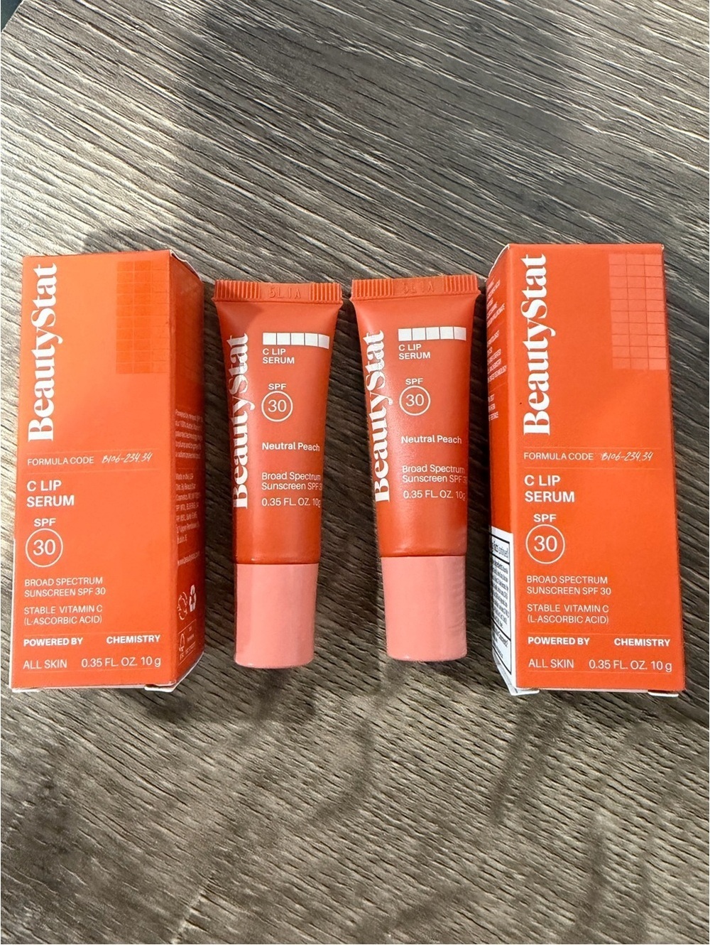 2 x BeautyStat C Lip Serum SPF 30 Neutral Peach Vitamin C Mineral Sunscreen